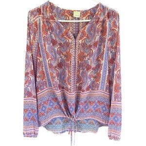 EUC ecru Paisley Print Drawstring Hem
Blouse Large